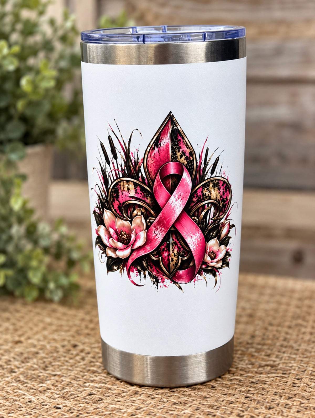 Fight Like a Cajun Girl | Pink Ribbon Fleur-de-Lis Tumbler