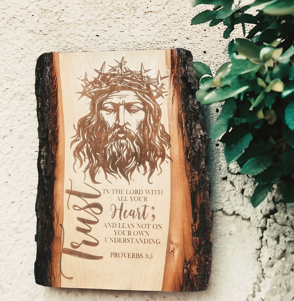 “Trust in the Lord” Engraved Barkside Wood Plaque
