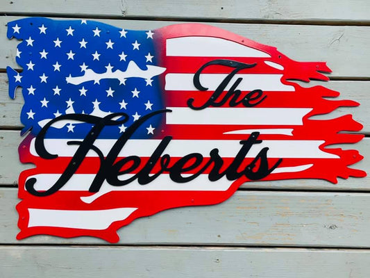 USA Tattered Flag w/FREE Family Name